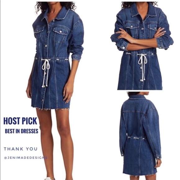 NWT Hudson Button Down Tie Waist Grommet Detail Denim Dress - Picture 1 of 15